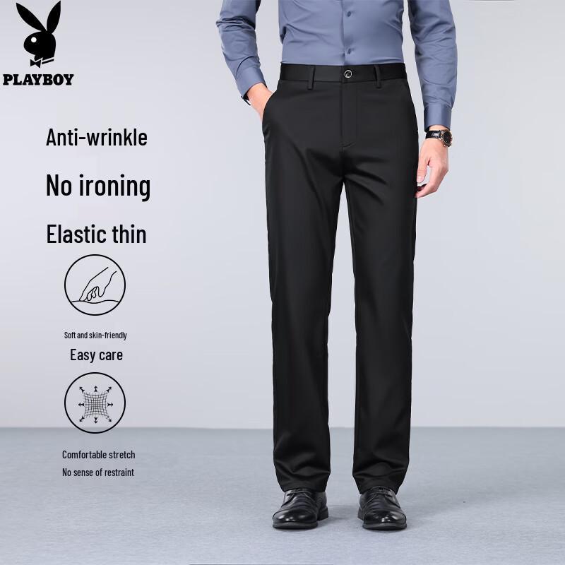 

Playboy Men s Wrinkle-Free Straight Leg Business Casual Pants 38