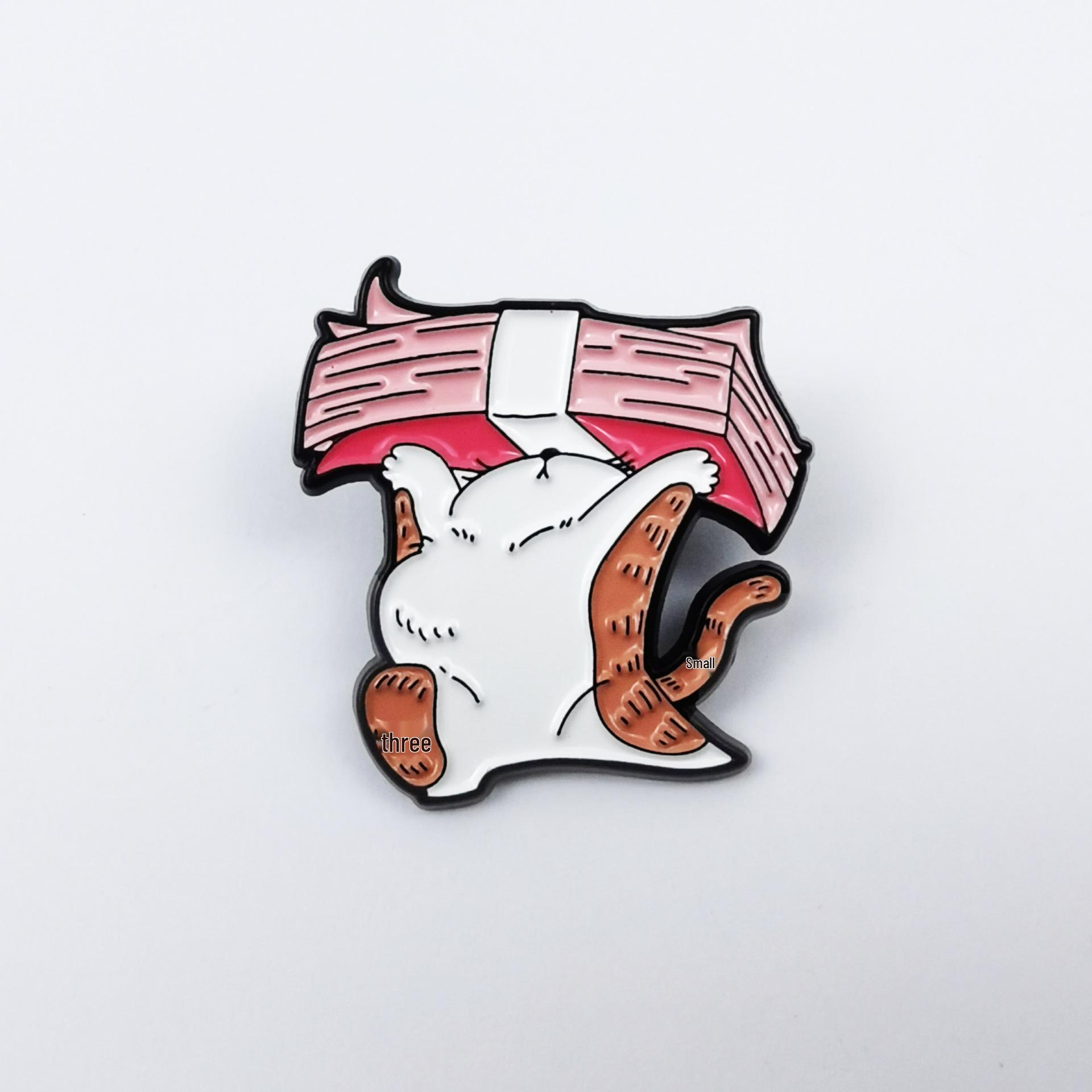 Cute Orange Cat Brooch - Creative Shaped Metal Badge for Bags