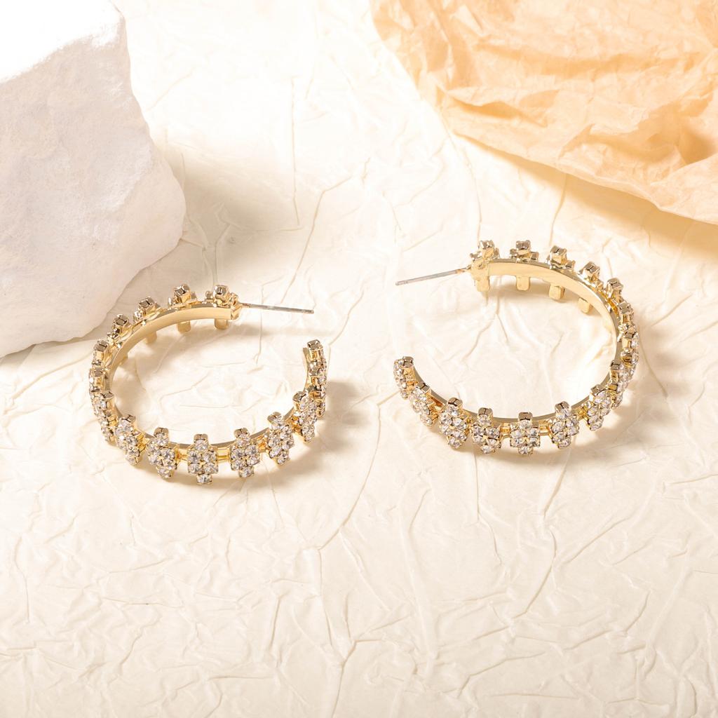 European and American fashion exquisite creative full diamond geometric C letter stud earrings versatile daily temperament wear women