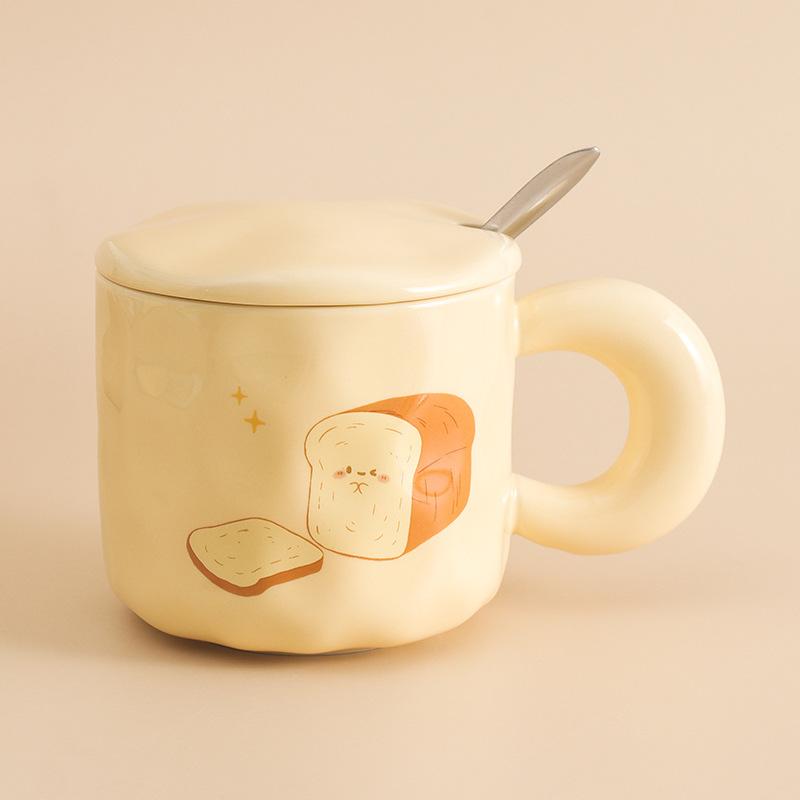 Milk fufu cute ceramic cup girl high value mug with lid spoon dormitory couple office coffee cup