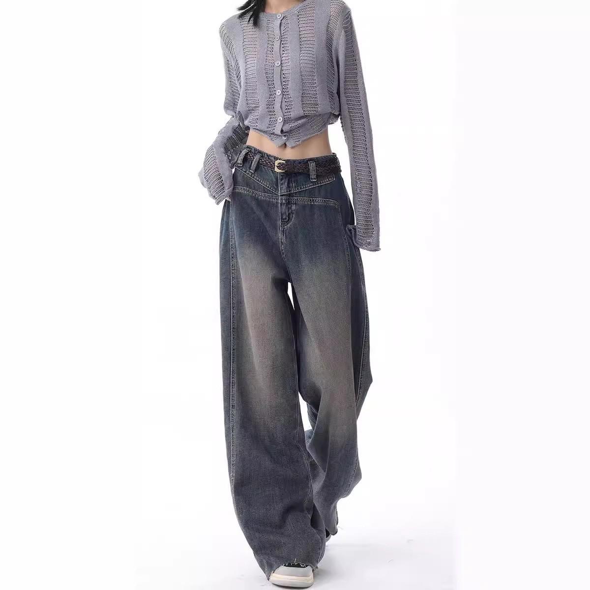 

KEL STDIO Retro Washed Wide-Leg Jeans for Women - Early Autumn Collection XL