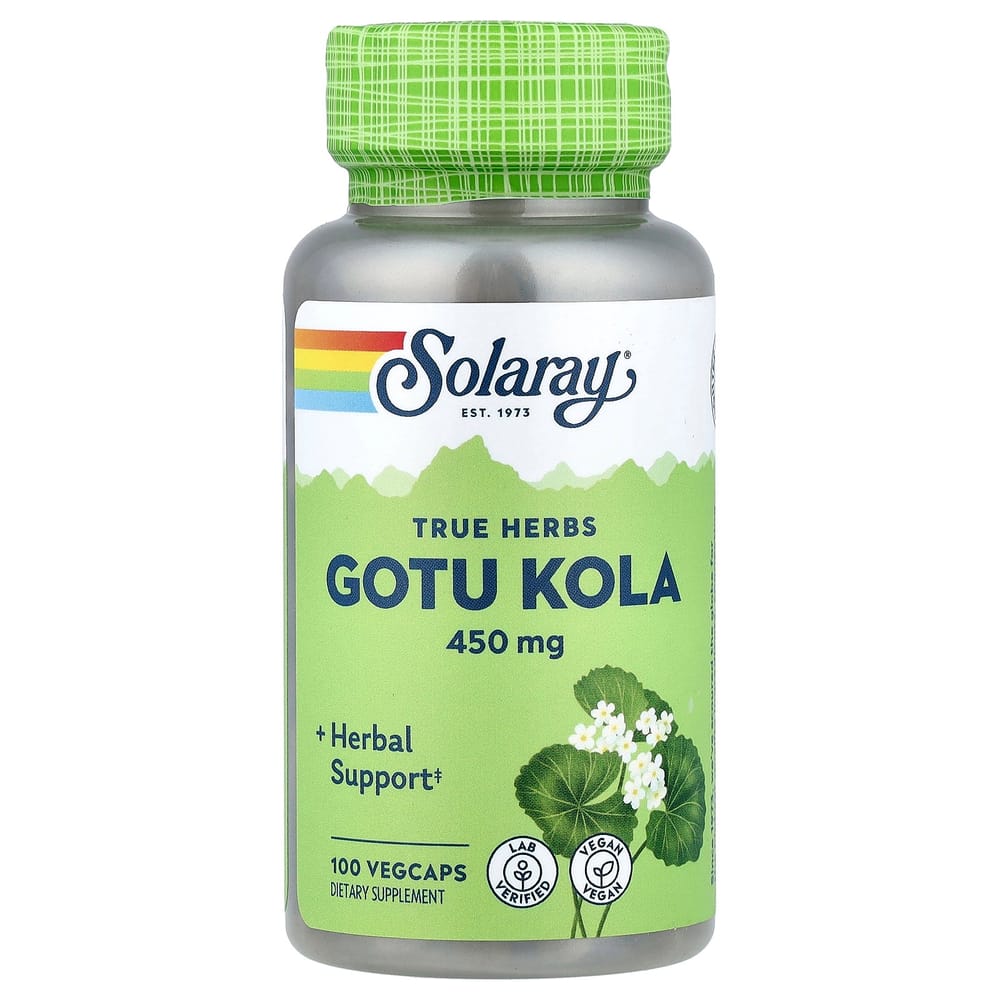 Solaray True Herbs Gotu Kola 450mg Vegetarian Capsules, 100 Count