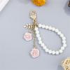 Unique Resin Flower and Pearls Chain Keychain Mobile Phone Pendant Stylish Key Accessory Elegant Bag Charm for Women