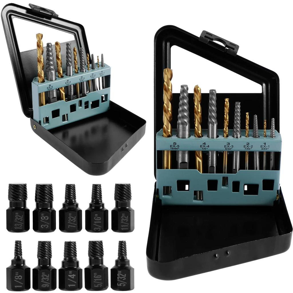 20/10Pcs Multi-Size Damaged Screw Extractor Set Metal Hex Head Bolt Remover Broken Screw Nut Drill Bit Tool for Stud Bolt Screw