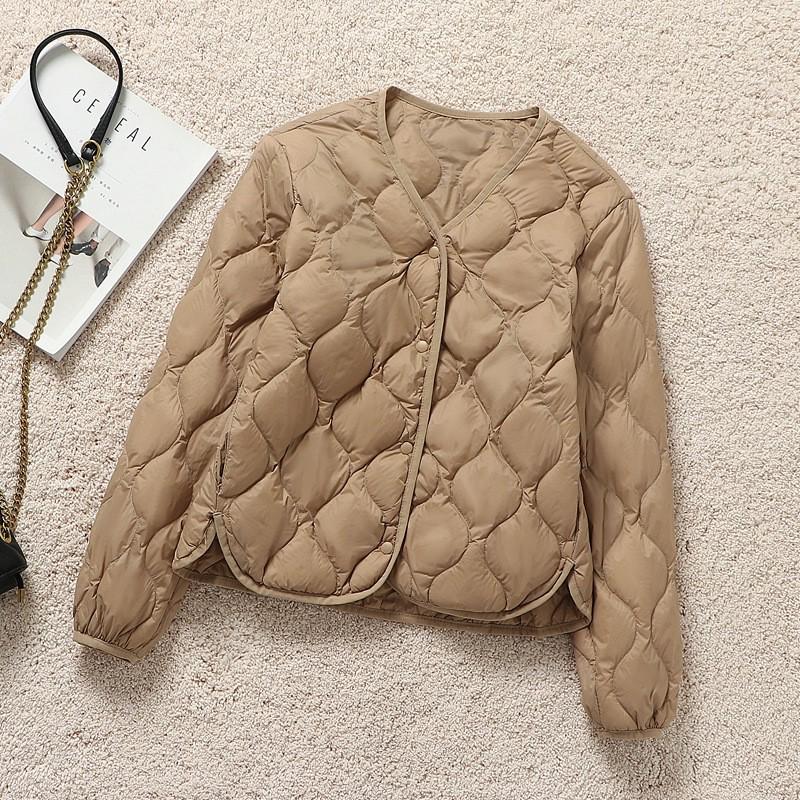 Women's Lightweight V-Neck Down Jacket - Autumn/Winter Casual Short Coat
