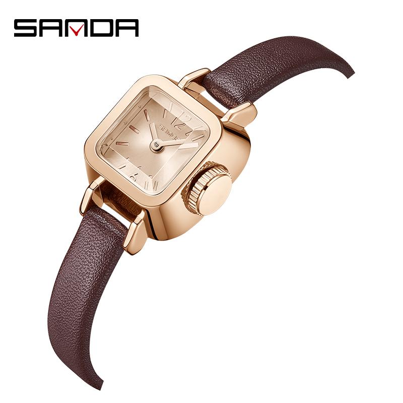 SANDA Brand's New 1117 Fashionable Square Women's Quartz Watch Simple Roman Pattern Waterproof Women's Quartz Belt Watch
