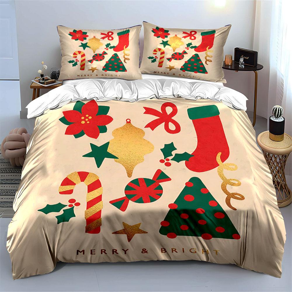 Christmas Themed Festive Decor Bedding Duvet Cover Set Duvet Cover Pillowcases  (1*Duvet Cover 2*Pillowcases, Without Duvet Insert)