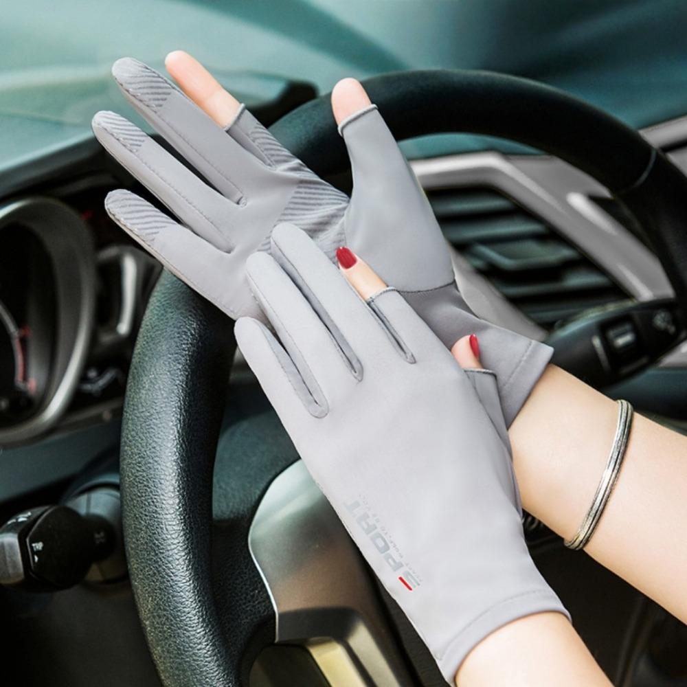 1 Pair Ice Silk Gloves Work Sunscreen Anti Slip Sweat Absorbing Touch Screen For Fitness Men'S Women'S With Exposed Fingers