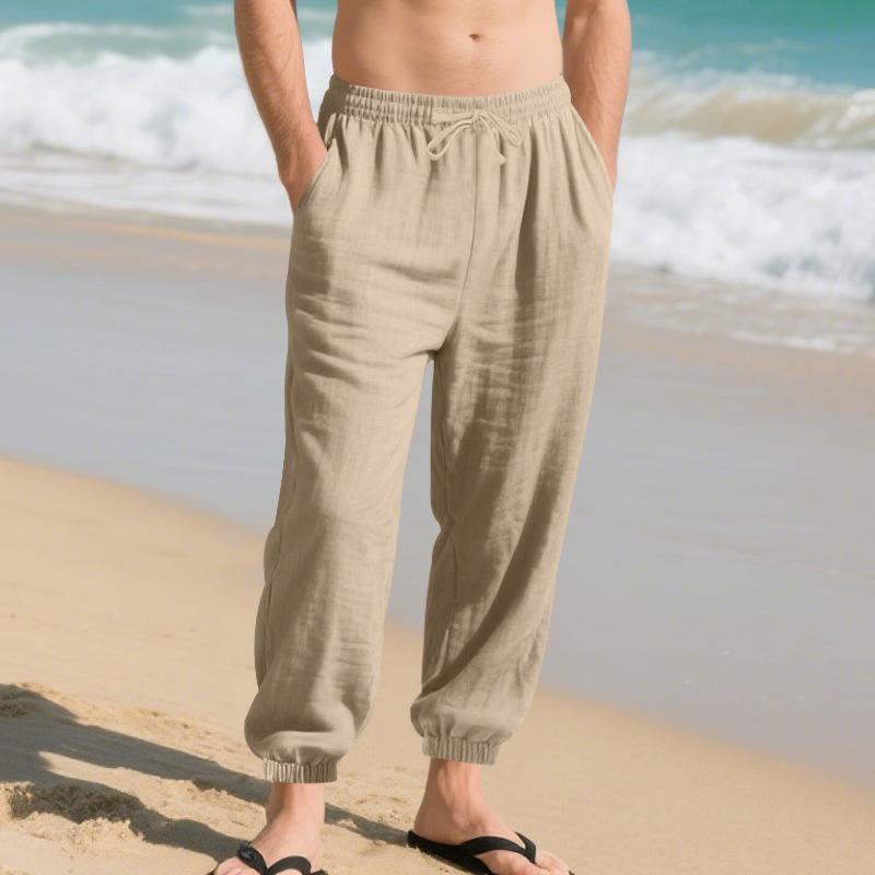 European and American men's summer new linen casual pants loose breathable leggings cotton and linen pants
