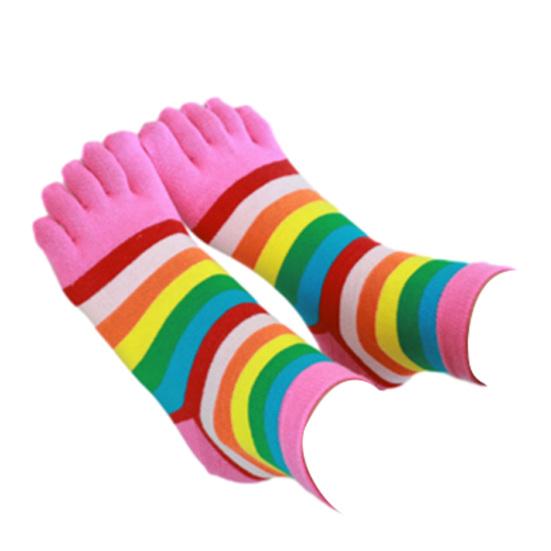 1 Pair Women Colorful Striped Toe Socks Breathable Arch Support Mid-calf Socks Non-slip Moisture Wicking Compression Socks розовый