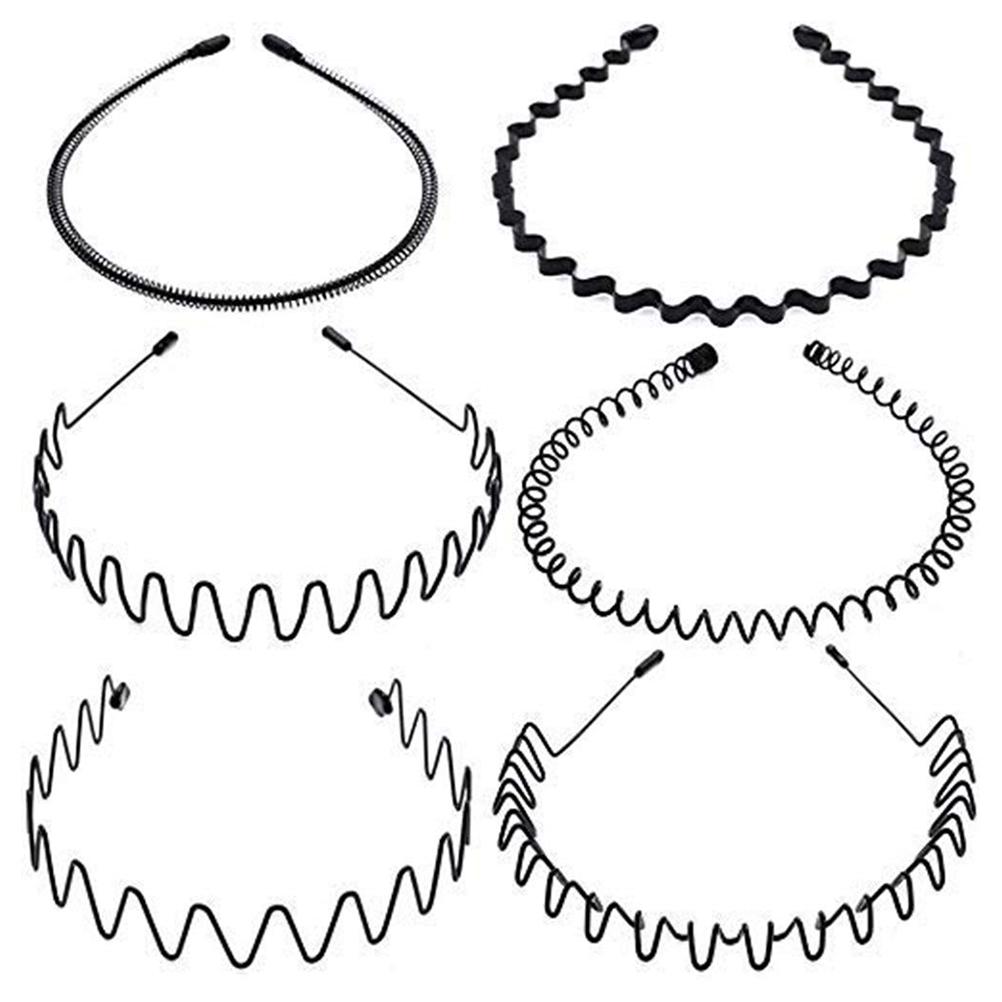 6Pcs Unisex Metal Headbands Spring Wave Headband Non Slip Elastic Headband Hair Band Hair
