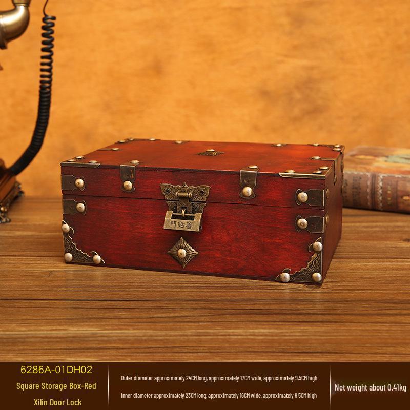 Vintage Lockable Wooden Jewelry and Storage Box with Password, Treasure Chest Escape Room Prop, Republic of China Collection Box