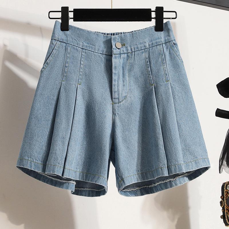 Plus Size Women's High Waist Denim A-Line Shorts - 200 lbs Summer Loose Fit Hot Pants