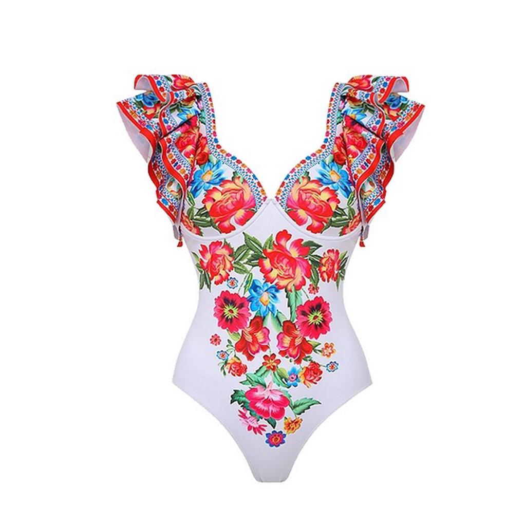 2023 Trendy Sexy Women's One-Piece Printed Swimwear with Spaghetti Straps - European and American Style
