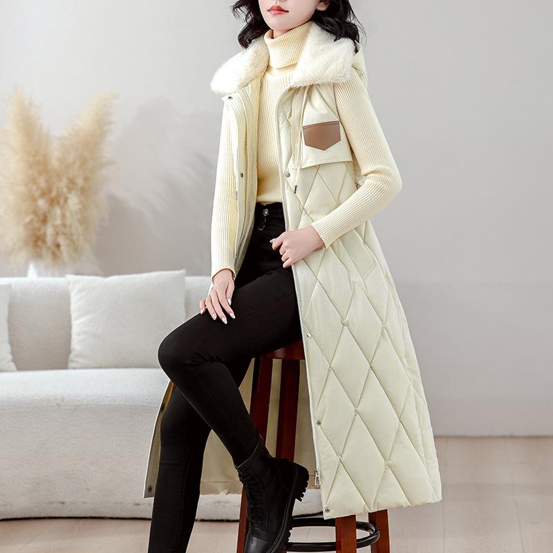 Long down cotton vest, slim and thin in winter, women's sleeveless jacket over the knee waist, cotton vest temperament vest