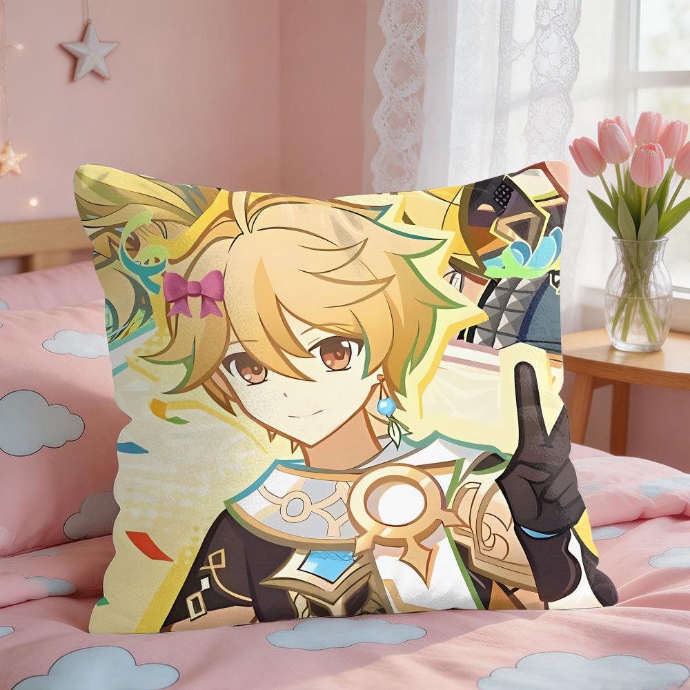 Aether Genshin Game Cushion Cover Short Plush Pillow Case Room Sofa Cushion Covers Home Decor Funda