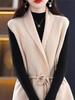 Women's Solid V-Neck Wool Vest - Lace-up Knit Sleeveless Outerwear for Autumn/Winter.