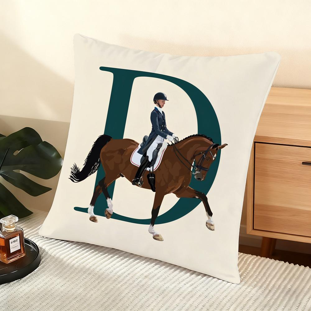 Letter Horse Cushion Cover Soft Short Plush Pillow Cover Smooth Cozy Texture Aesthetic Cushion Case Home Decor