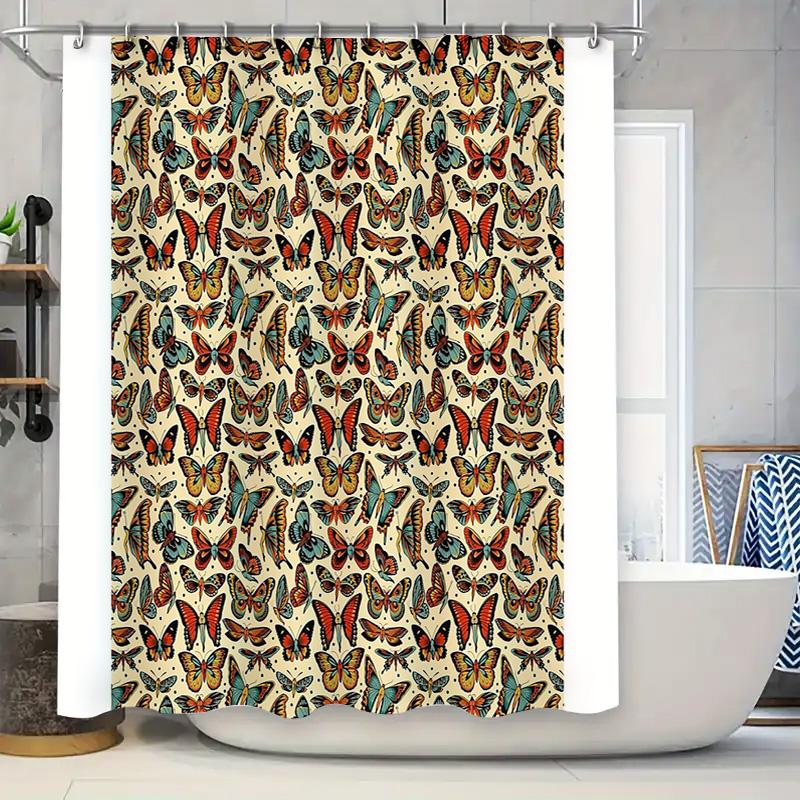 

Butterfly Shower Curtain Nature Floral Botanical Washable Bathroom Decor Vintage Rustic Farmhouse Home Decor For Women Girl Teen W60H190(CM)-1 Pcs