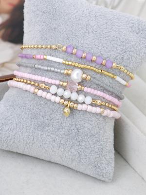 6PCS Bohemian Multi Colored Bead Stacked Elastic Bracelet Holiday Party Accessories Friendship Gifts