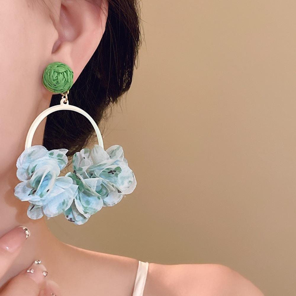 Colorful Mesh Flower Earrings Round Hollow Drop Earrings Fashion Exaggerated Earrings  Beach