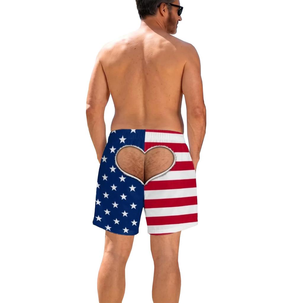 Men's Funny Print Elastic Waist Swim Trunks Beach Shorts for Pool and Beach