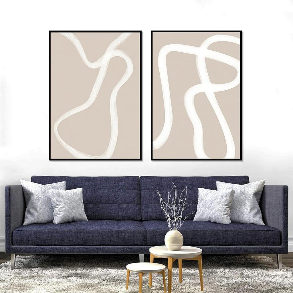 VLOLIFE Boho Trendy Poster Print Art Beige White Line Canvas Paintings Wall Abstract Prints Minimalist Decoration For Living Room Home Frameless,