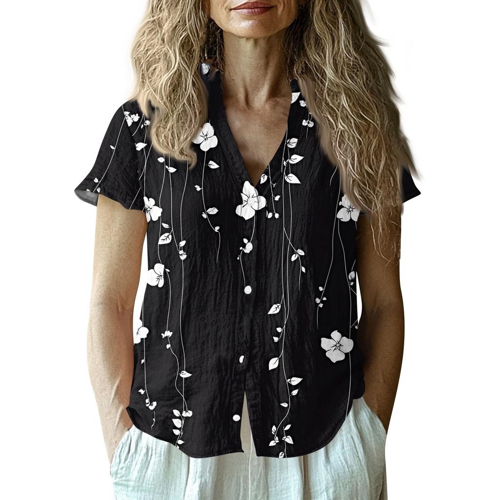 Women's Casual V-neck Short Sleeved Top, Printing T-shirt Shirt