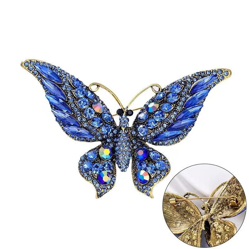 Vintage Butterfly Brooch: High-Grade Silk Scarf Buckle with Rhinestone Pin & Retro Animal Design