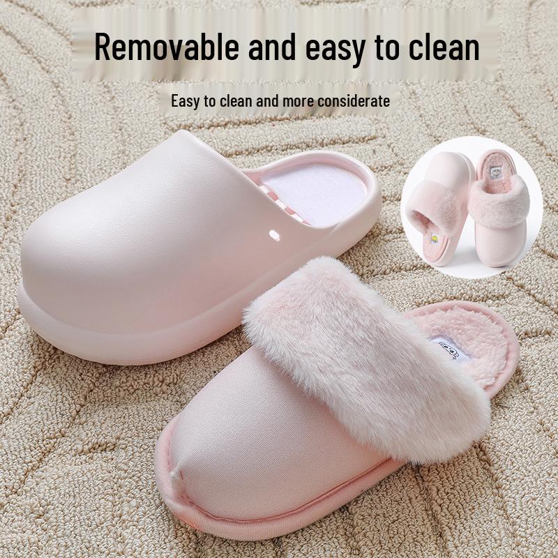 Waterproof Fur Slippers: Detachable, Washable Cotton for Men & Women, 2025 Autumn/Winter Indoor & Outdoor Use