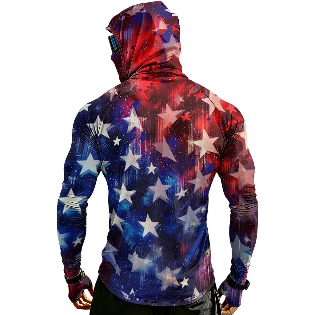 Men's Casual Raglan Sleeve Hooded Long Sleeve Sun Protection Shirt with Graphic Print for Outdoor Sports and Activities