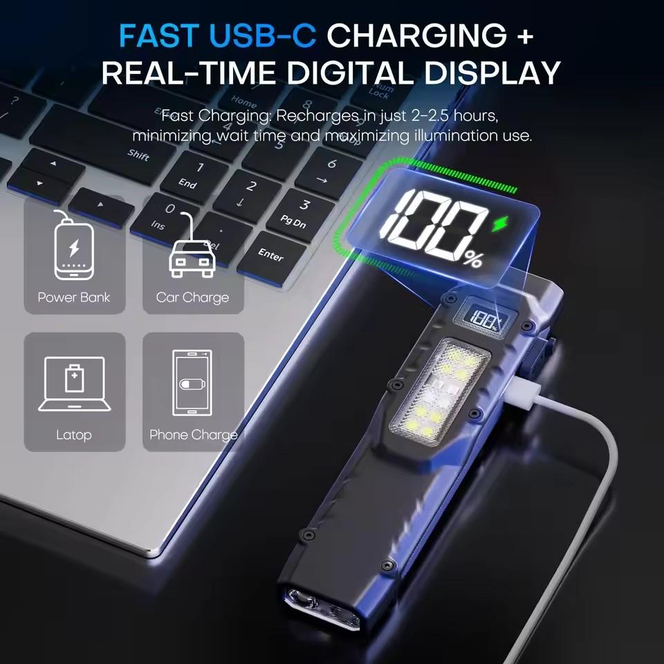 Portable EDC Torch Flashlight USB Rechargeable LED Flashlight IPX44 Waterproof LED Work Light for Emergency Camping,black