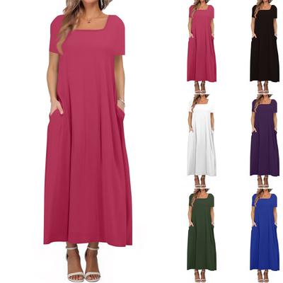 Dames Losse Kortmouw Effen Kleur Vierkante Hals Plus Size Jurk