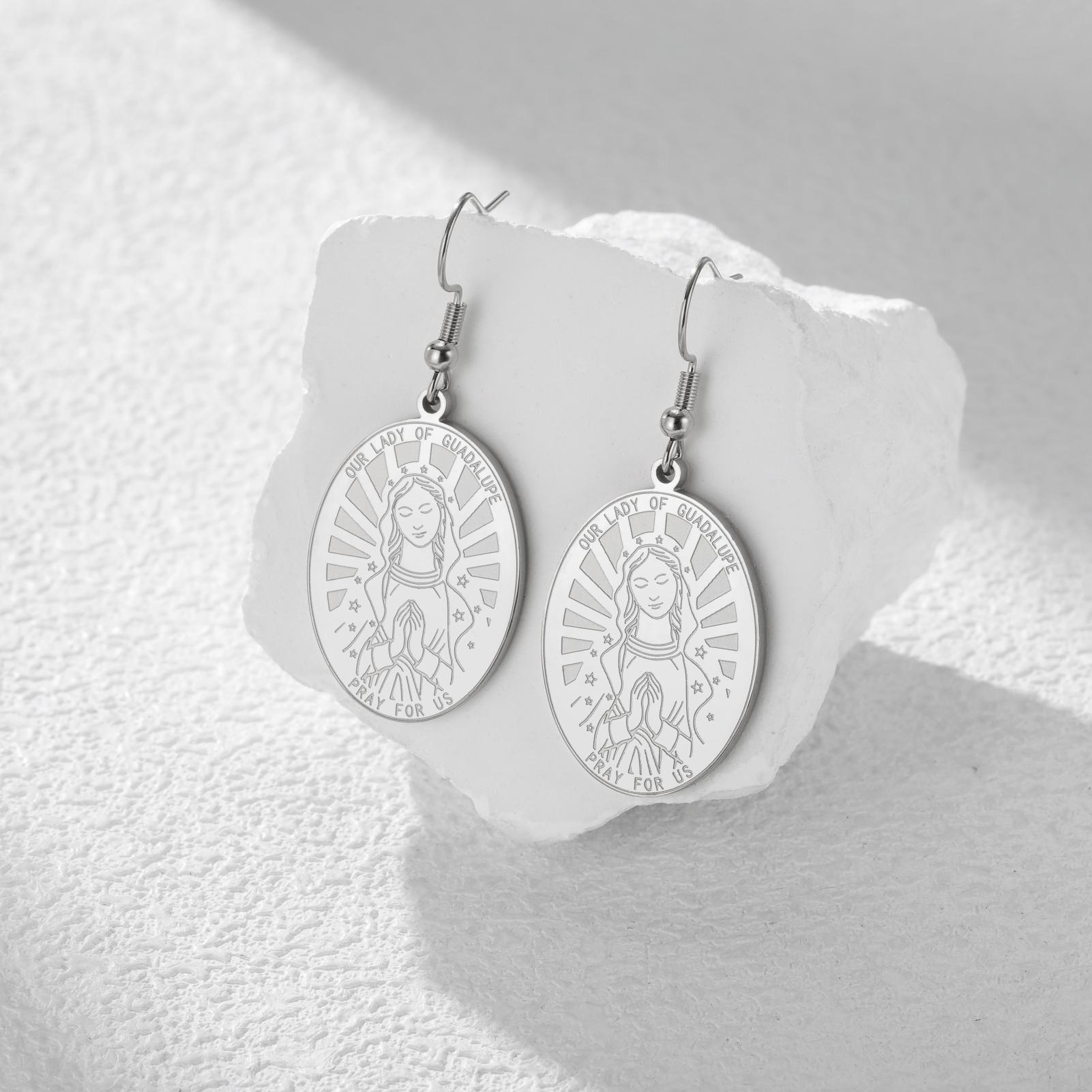 LIKGREAT Vintage Our Lady of Guadalupe Oval Pendant Earrings Catholic Religious Faith Jewelry Women Ear Ornaments Party Gift