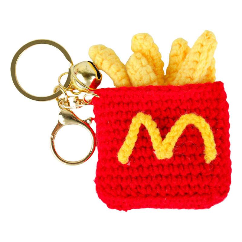 Burger Fries Mcdonalds Yarn Knitted Couple Keychain Set Lovers Romantic Gift