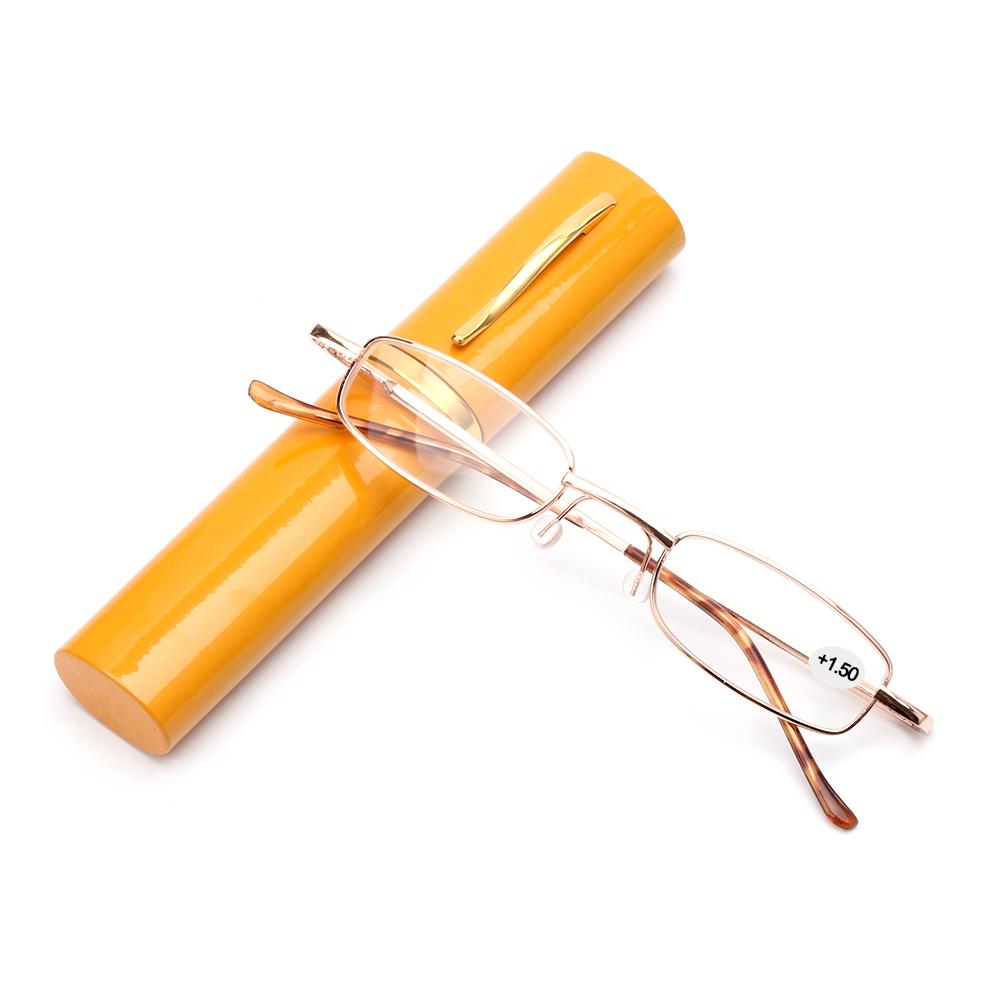 Unisex Reading Glasses with Pen Tube Case Portable Presbyopic Glasses Metal Case Spring Hinge Eyeglasses Vision Care +1.11~+1.11