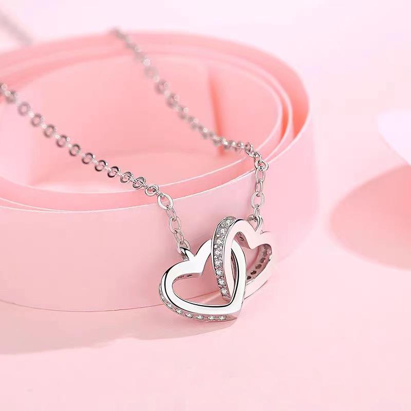 S925 Silver Heart-Shaped Buckle Clavicle Necklace Heart-Shaped Korean Style All-Match Minority Simple Style Fashion