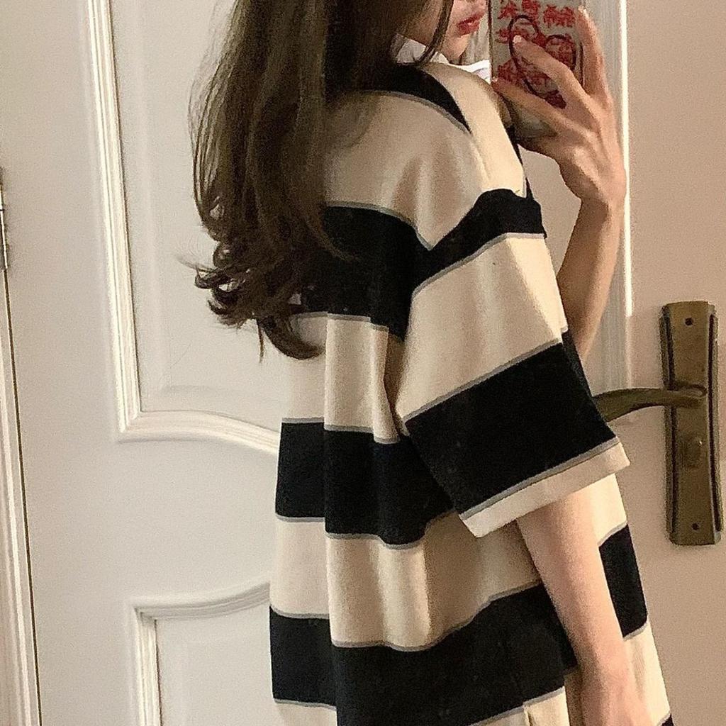 Summer Striped t-Shirts Women Harajuku Streetwear Oversized Shirt Short Sleeve Casual T Shirt Pure Cotton Y2k Tops Female Blouse