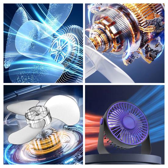 USB Desk Fan 5 Gears Wind Speed Portable Table Fan with 3 Color LED Lights Rechargeable Quiet Small Fan for Home Office Bedroom Desktop