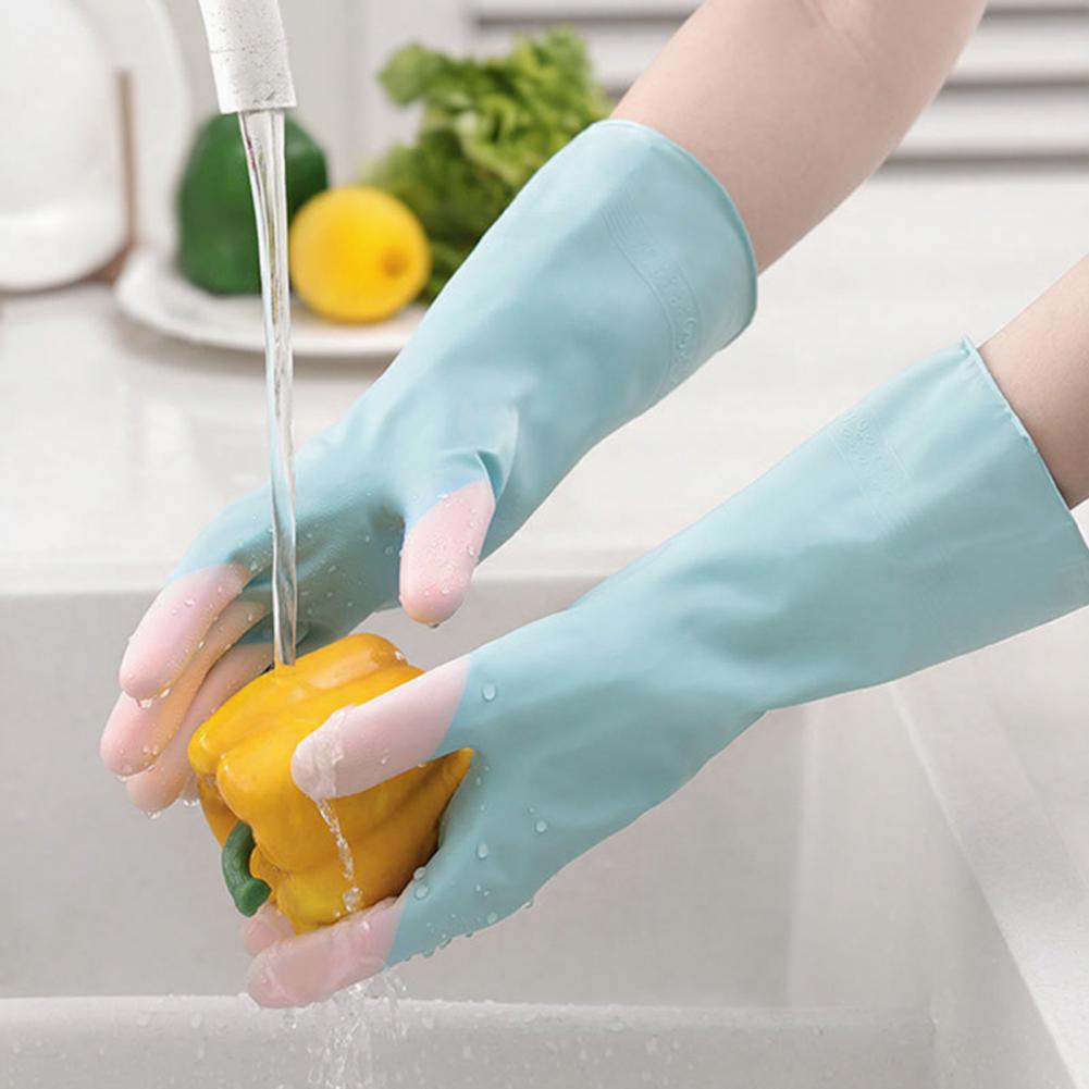 1 Pair Housework Gloves Long-Sleeved Latex Waterproof Cleaning Gloves Tear-Resistant Dishwashing Laundry Dish Gloves