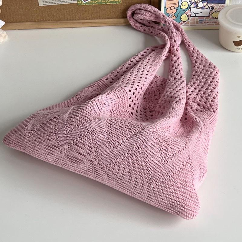 Korean Style Wool Knit Shoulder Bag - Solid Color, Versatile, Literary, and Simple Aesthetic.