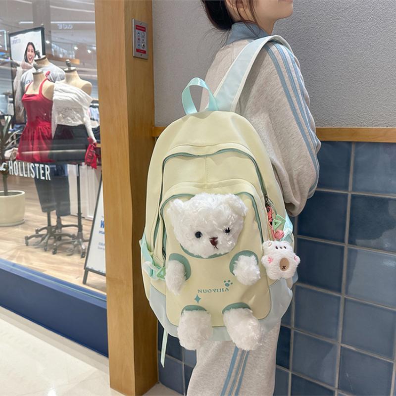 Trendy Teenager Girl Cute Bear Schoolbag High Value Junior High School Student Pupil Backpack Waterproof Nylon Book Bag Children Holiday Surprise Gift