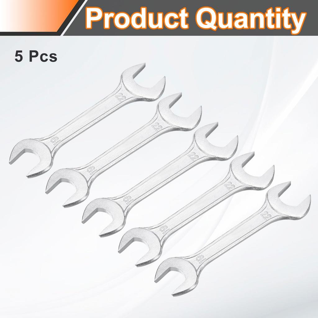 uxcell Set Double 19mm x 22mm 15 Degree Offset Small Flat Head Galvanization Spanner for Auto Repair and Furniture Assembly 5-Piece Open-End Wrench,