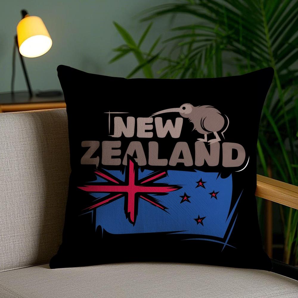 New Zealand Kiwi Flag Cushion Cover Plush Fabric Soft Double-Sided Printed Invisible Zipper Sofa Pillow Case Home Decor
