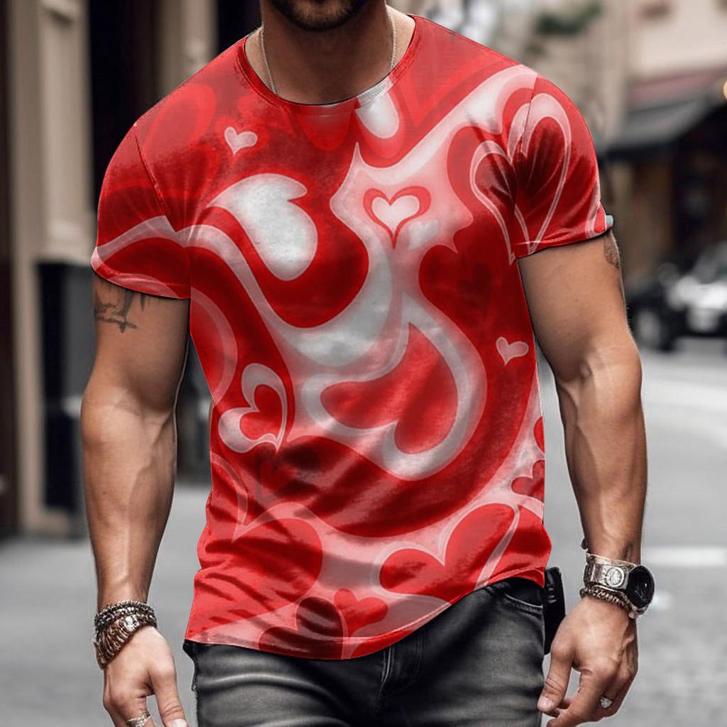 New Valentine's Day Colorful Love T Shirt 3D Print Men Women T-shirts Summer Round Neck Short Sleeve Tops Kids Tees Man Clothing
