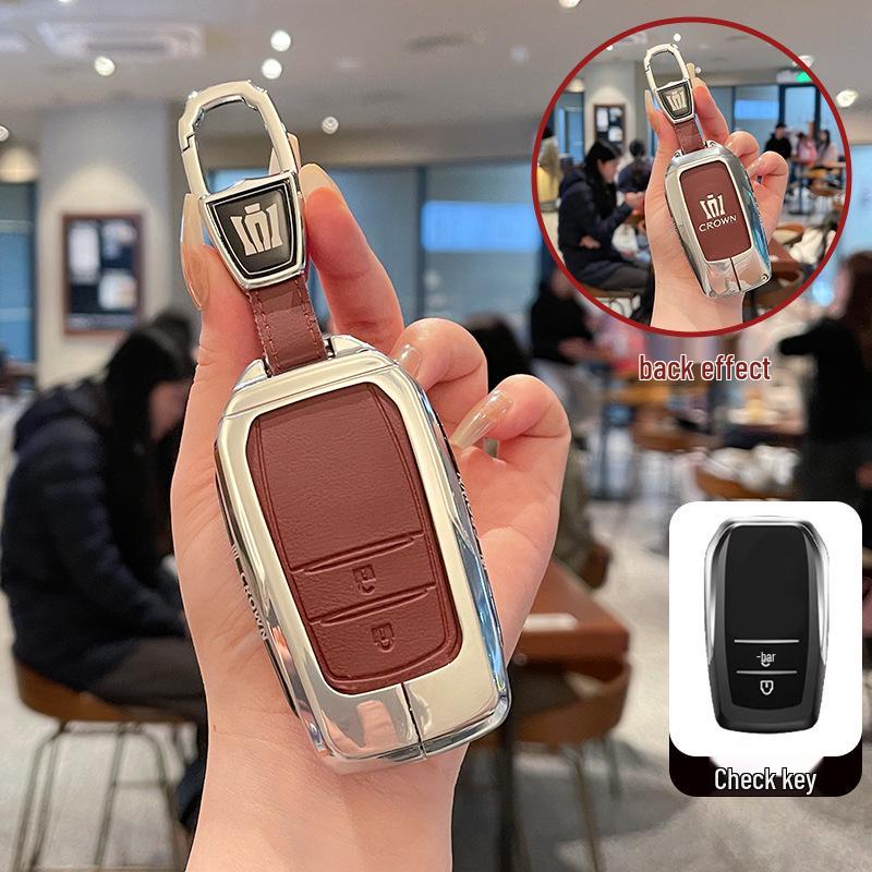 Premium Metal & Leather Key Case for 14th Gen Toyota Crown