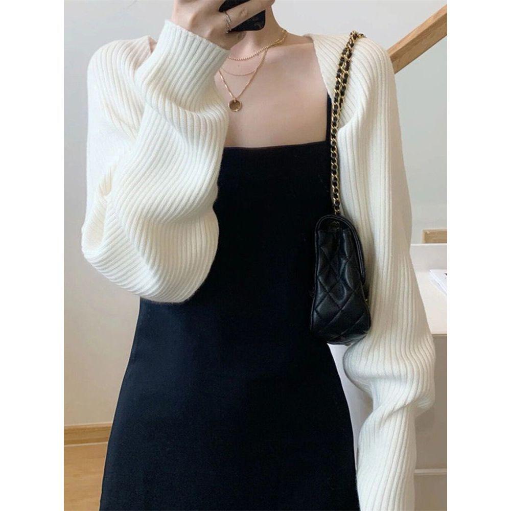 

Women s French-Style Knitted Cardigan with Camisole - Fall Raglan Sleeve Shawl Sweater One Size белый