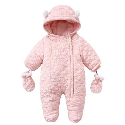 Winter Childrens Thickened Down  Bodysuit Baby Clothes Warm Hooded Fleece Jumpsuit