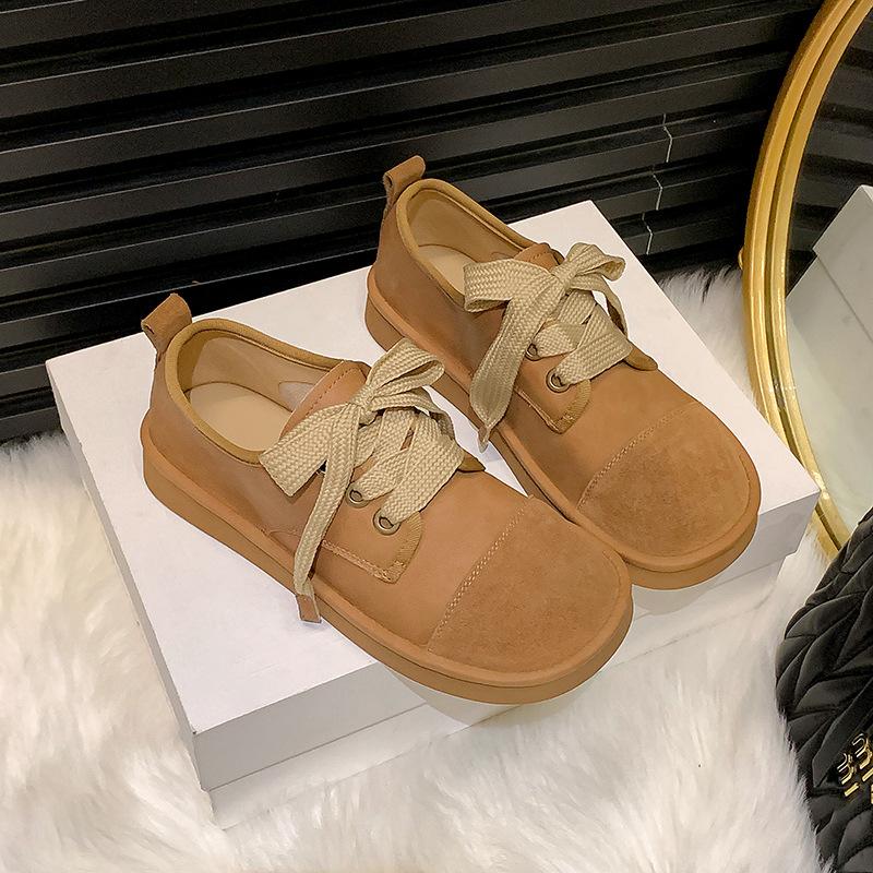 

Новые пятнистые кожаные ретро шерстяные туфли Birkenstock женские 2025 зимние бархатные сноубутсы с круглым носком повседневные на шнуровке 40