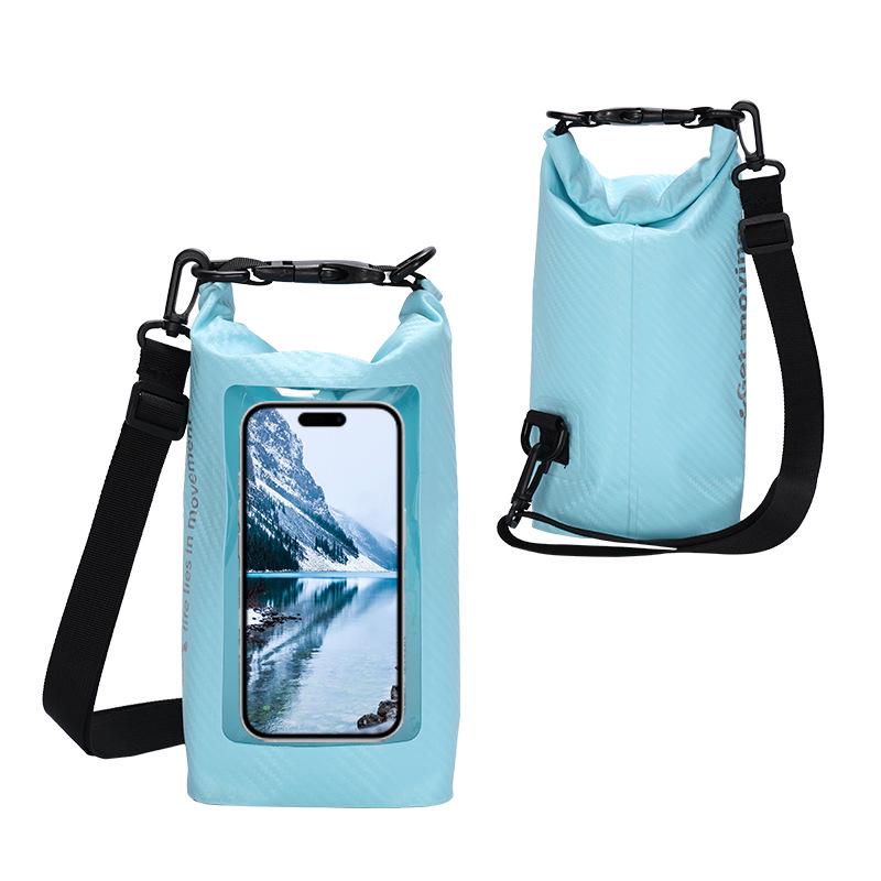 Trekking Waterproof Transparent Barrel Bag - Carbon Fiber Square Beach & Rafting Phone Storage